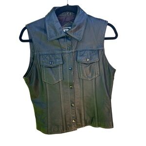BP Black Leather Button Up Vest Moto Y2K